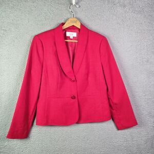 Le Suit Blazer Red 14P Petite Shawl Collar Lined Two Button Office Career